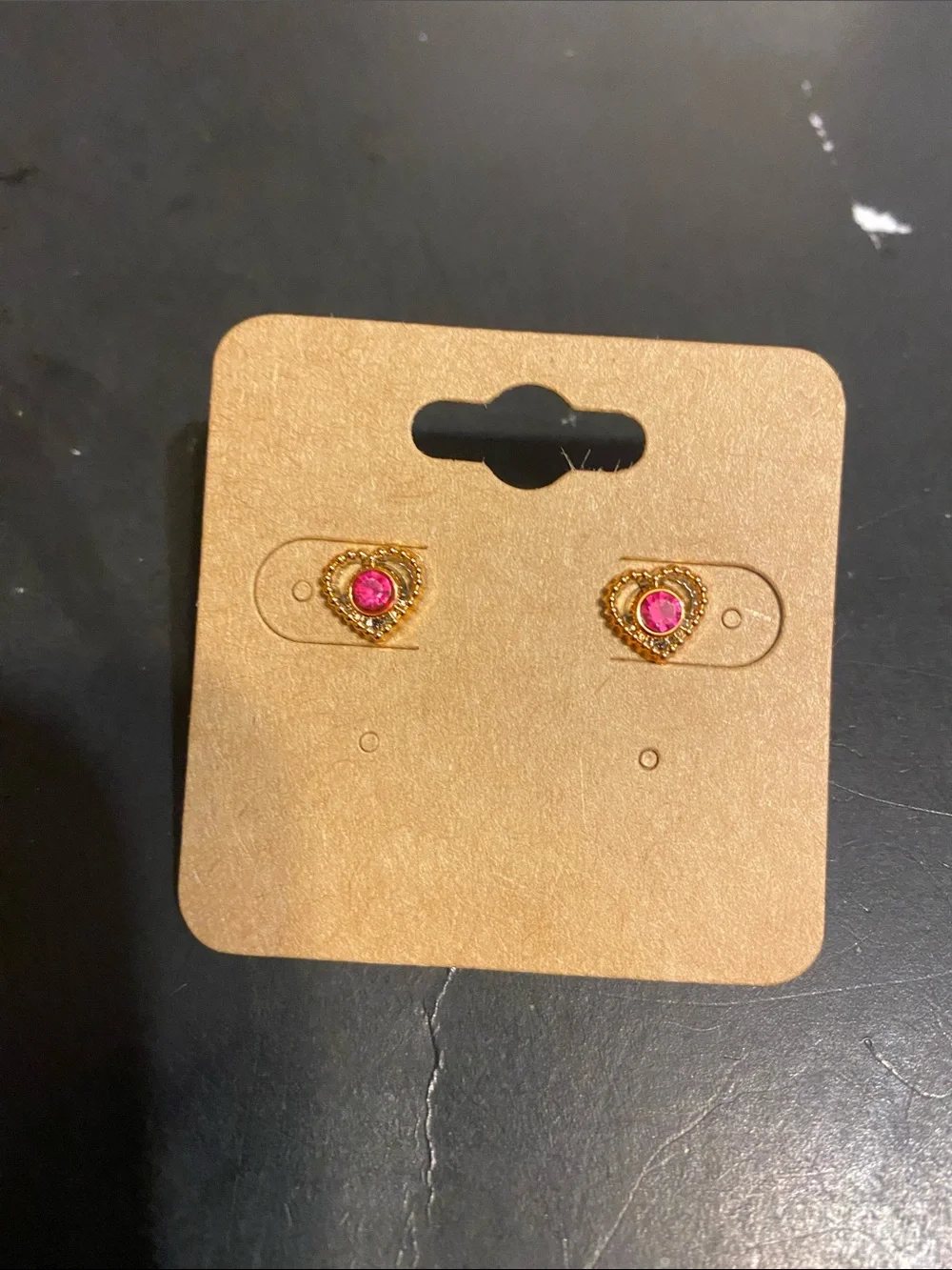 Fashion Jewelry Gold Heart and Round Stud Earring Duo with Pink and Green Stones